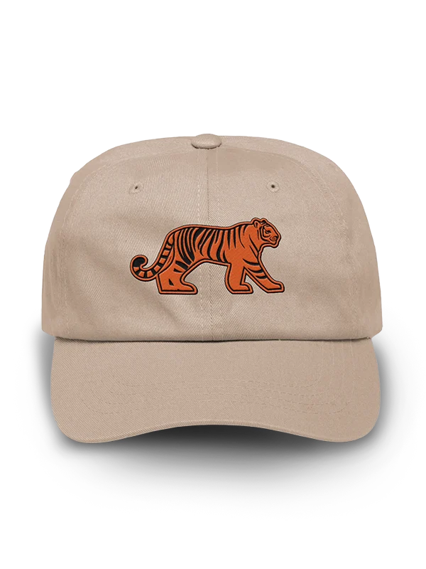 Walking Tiger Embroidered Hat Tan ISOLATED